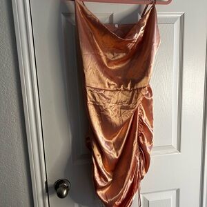 Satin Ruched Dress in Shimmering Pink